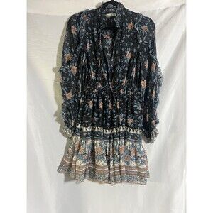 Ulla Johnson Romilly Dress Women's 2 Black Blue Floral Long Sleeve Chiffon